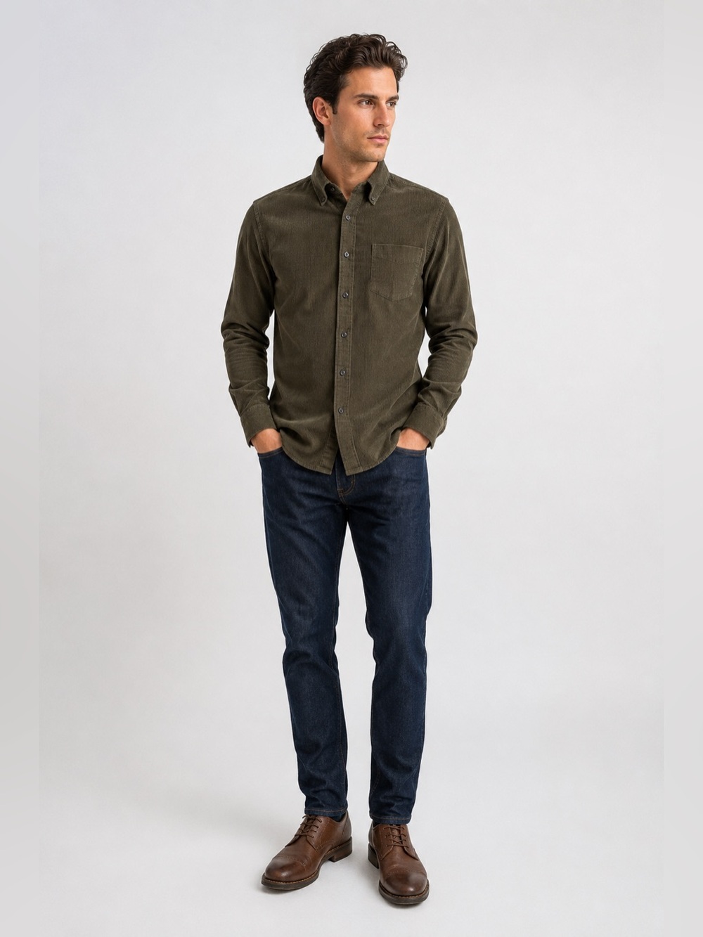 Goodthreads Olive Green Corduroy Button-Up — Men’s Medium